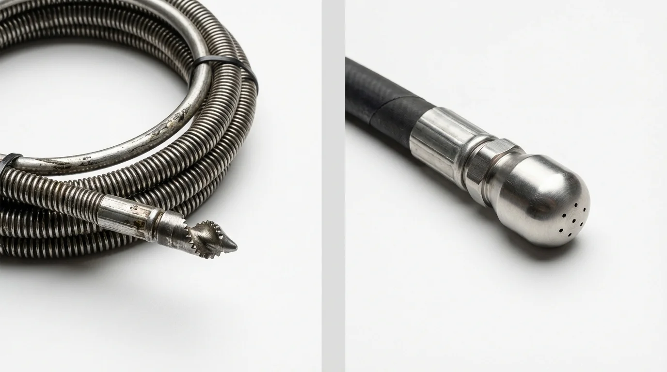 Drain snake cable and hydro jetting nozzle used for drain cleaning in Lake Forest, IL