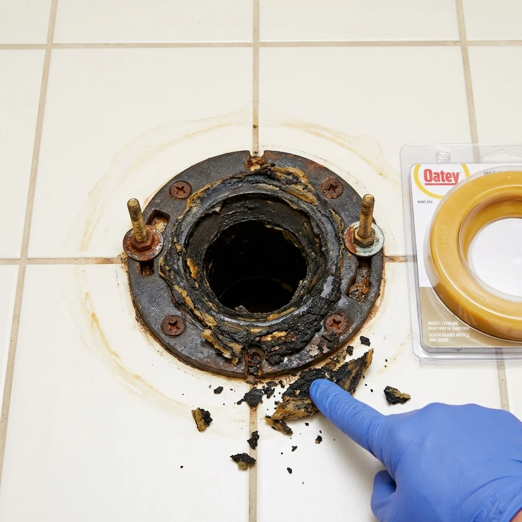 Failed wax ring showing water seepage at the base of a toilet in a Lake Forest, IL home