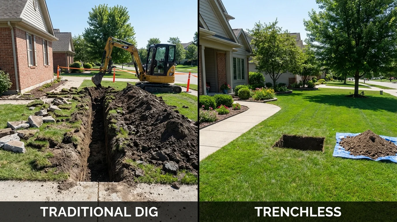Trenchless sewer repair with minimal yard damage versus traditional excavation in Lake Forest, IL